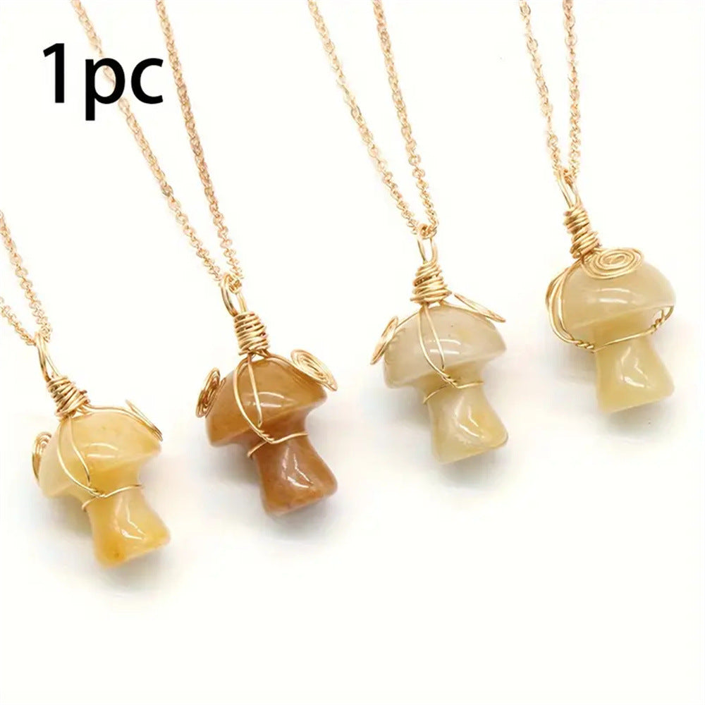 Wholesale Natural Crystal Stone Mushroom Necklace
